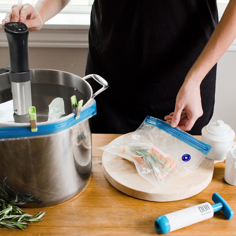 OUII Sous Vide Bags for Joule and Anova Cookers - 15 Reusable BPA-Free Sous Vide Bags with Vacuum Hand Pump in Various Sizes -Vacuum Sealer Bags Food Storage Freezer Safe - Fits Any Sous Vide Machine - Image 5